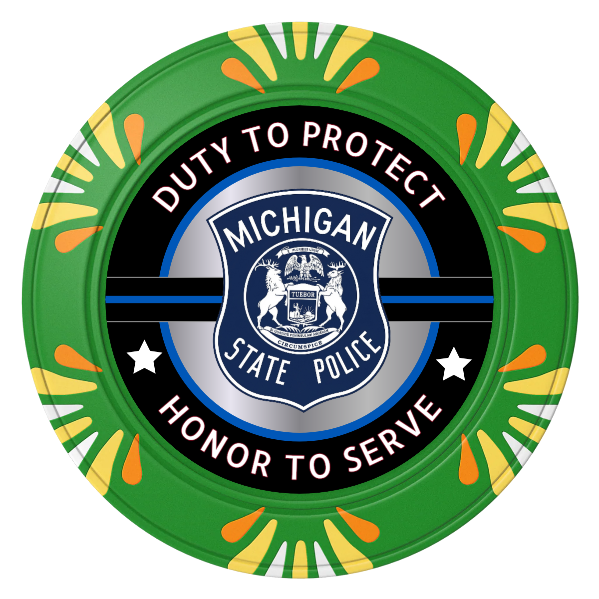 Police Department #01 Clay Poker Chips - Green / Macau / 40mm - Front