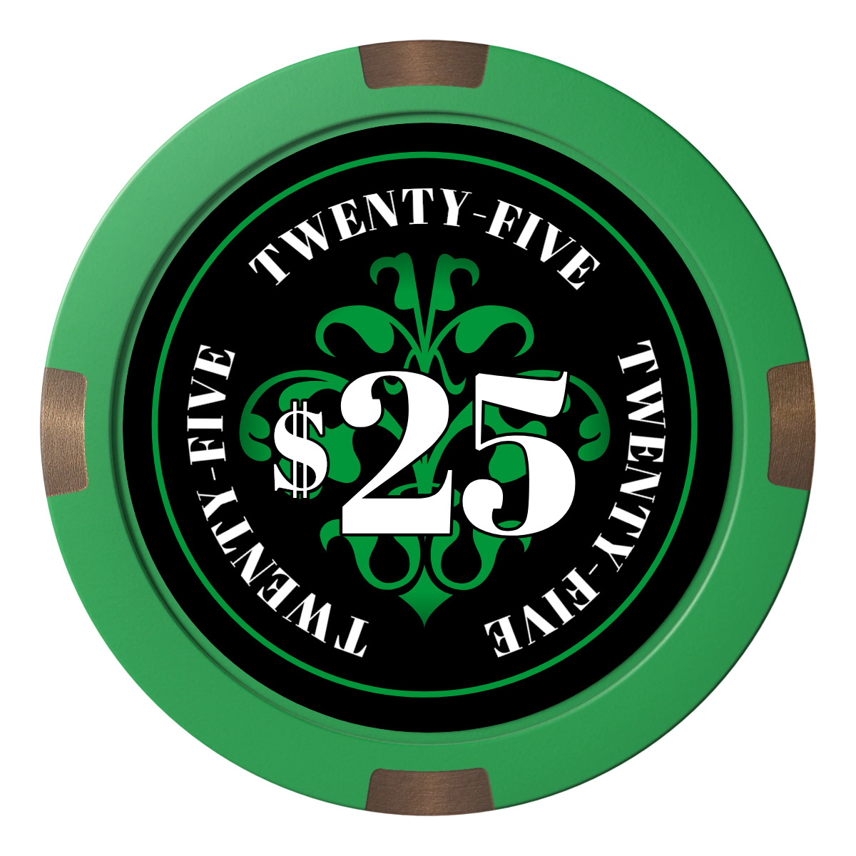 Gothic Revival Composite & Metal Hybrid Poker Chips - Green - Front
