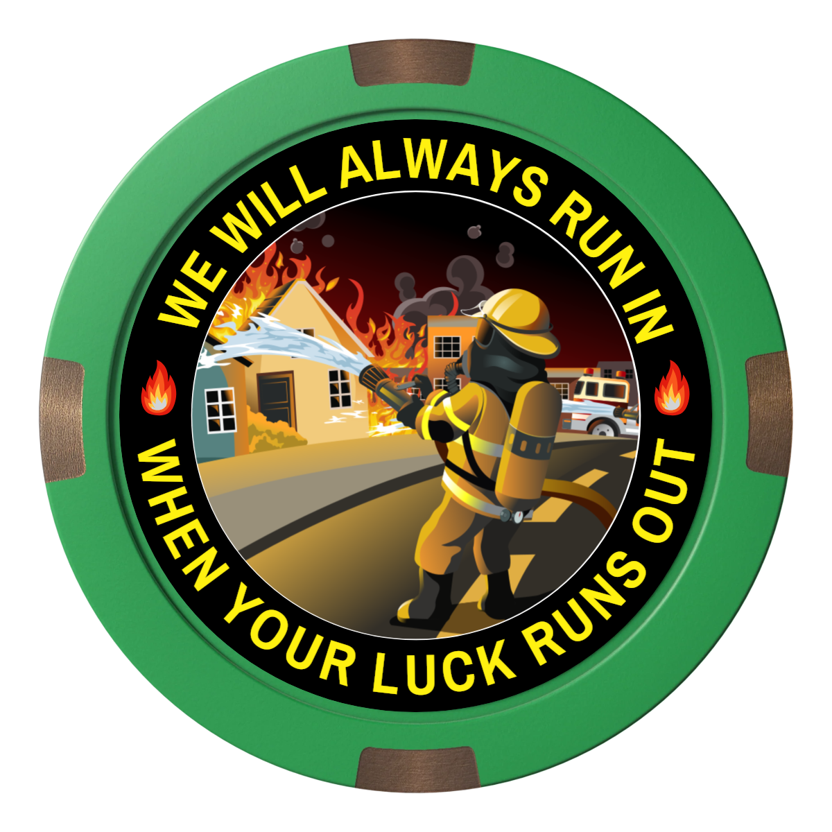 Firefighter Maltese Cross Composite & Metal Hybrid Poker Chips - Green - Front