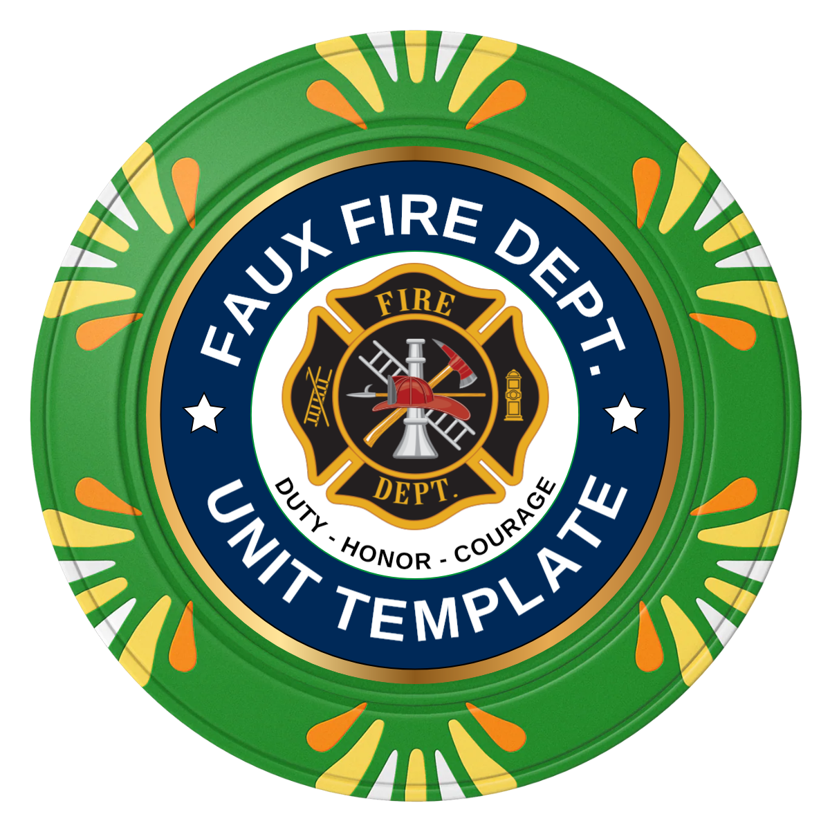 Faux Fire Dept. #01 Clay Poker Chips - Green / Macau / 40mm - Front