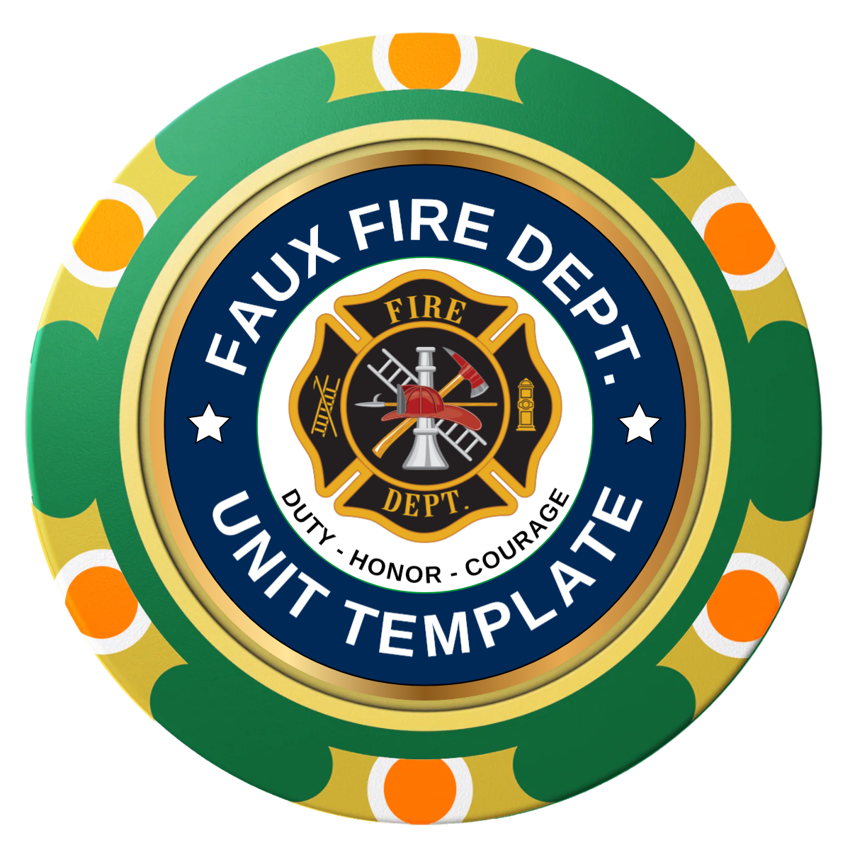 Faux Fire Dept. #01 Clay Poker Chips - Green / Monte Carlo / 40mm - Front