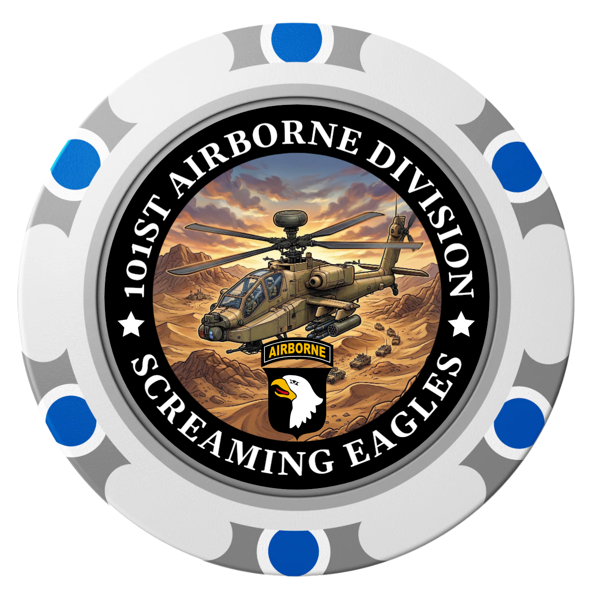 Army Airborne Clay Poker Chips - White / Monte Carlo / 40mm - Front