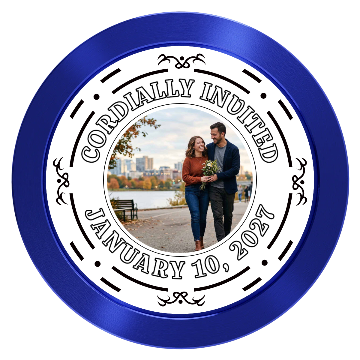 Save the Date Element Aluminum Poker Chips - Blue - Front