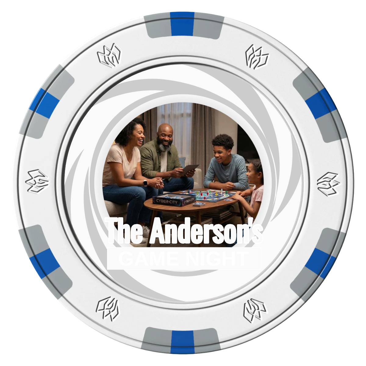Anderson's Game Night Clay Poker Chips - White / 6 Spot Gem / 43mm - Front