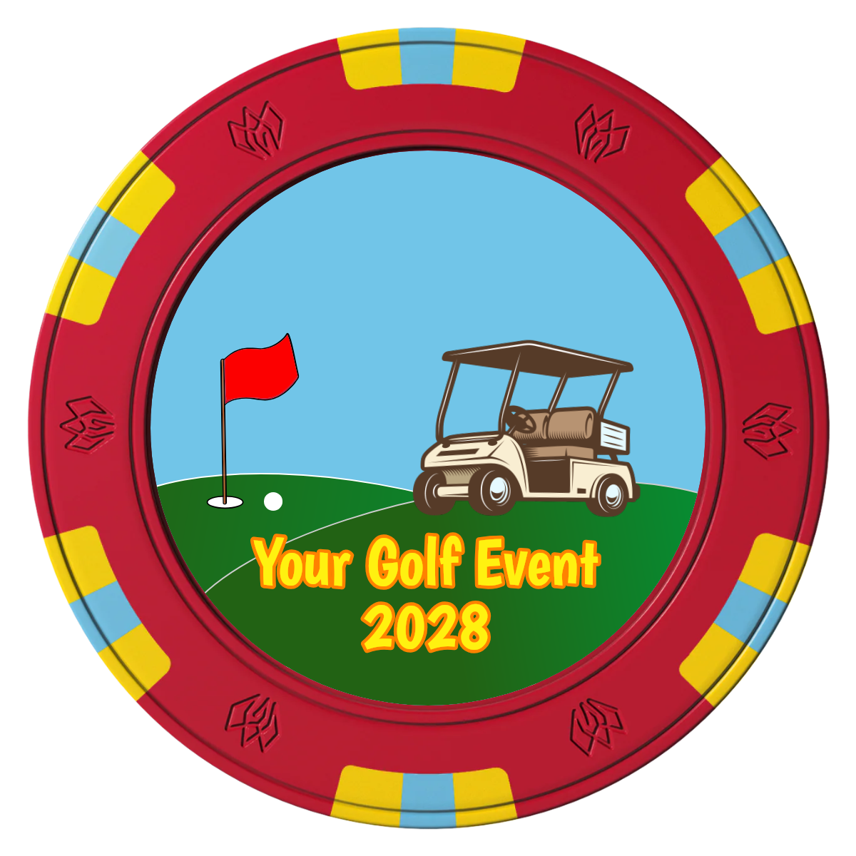 Going Golfing Today Clay Poker Chips - Red / 6 Spot Gem / 43mm - Front