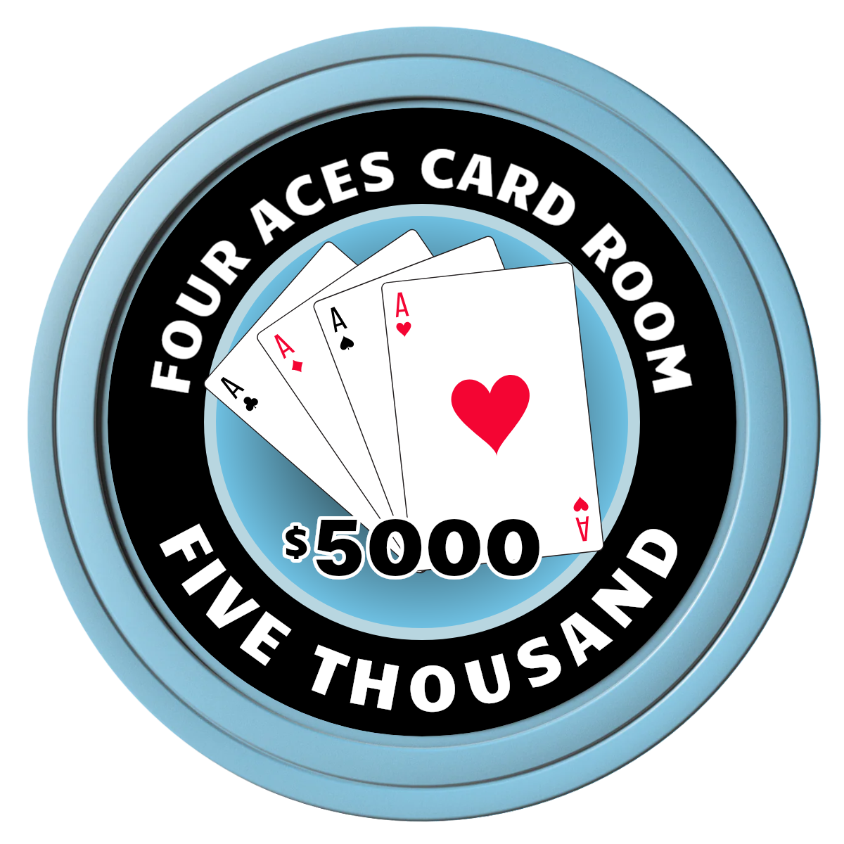4 Aces Poker Room Composite Poker Chips - Light Blue / Solid - Front