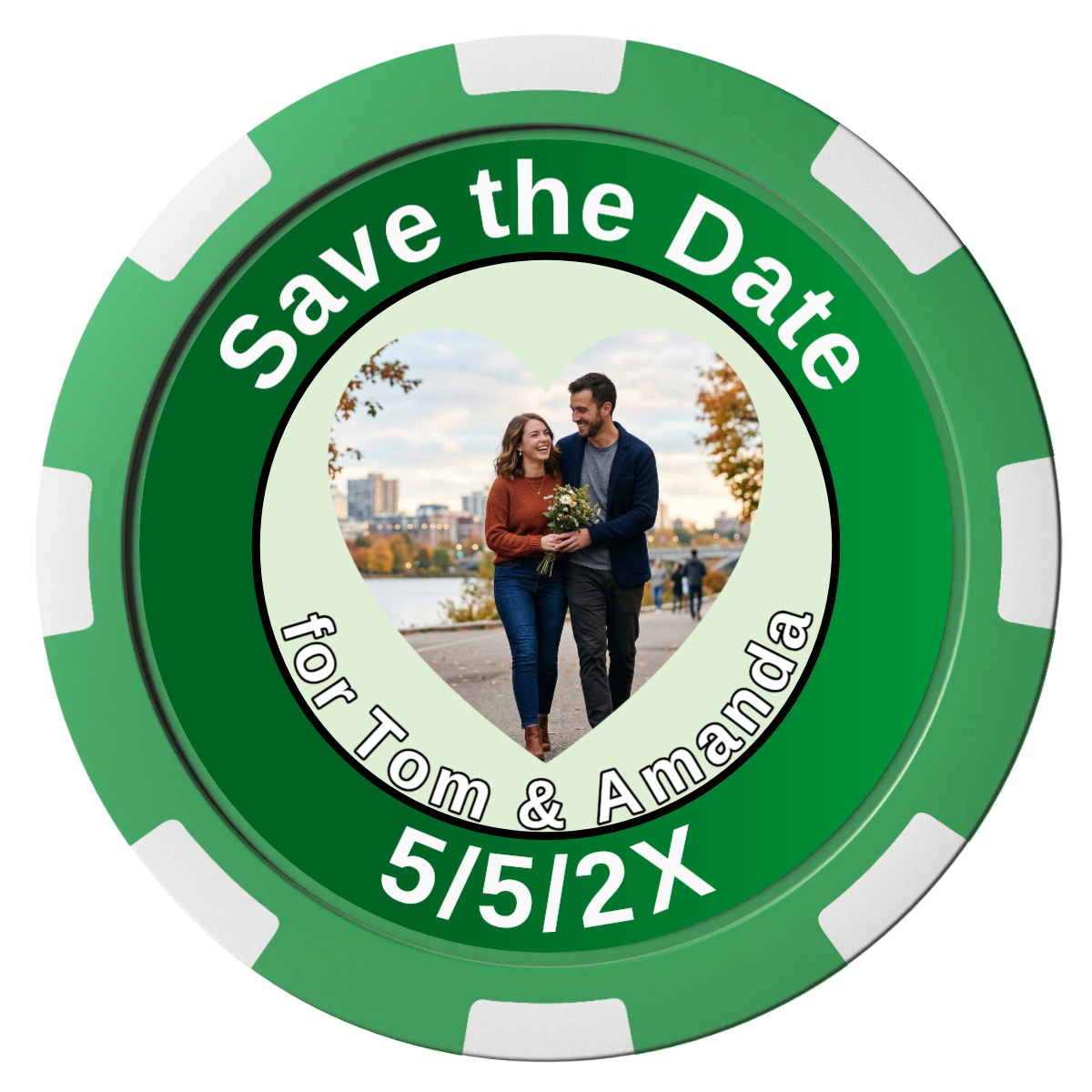 Save the Date #01 Composite Poker Chips - Green / 8 Spot - Front
