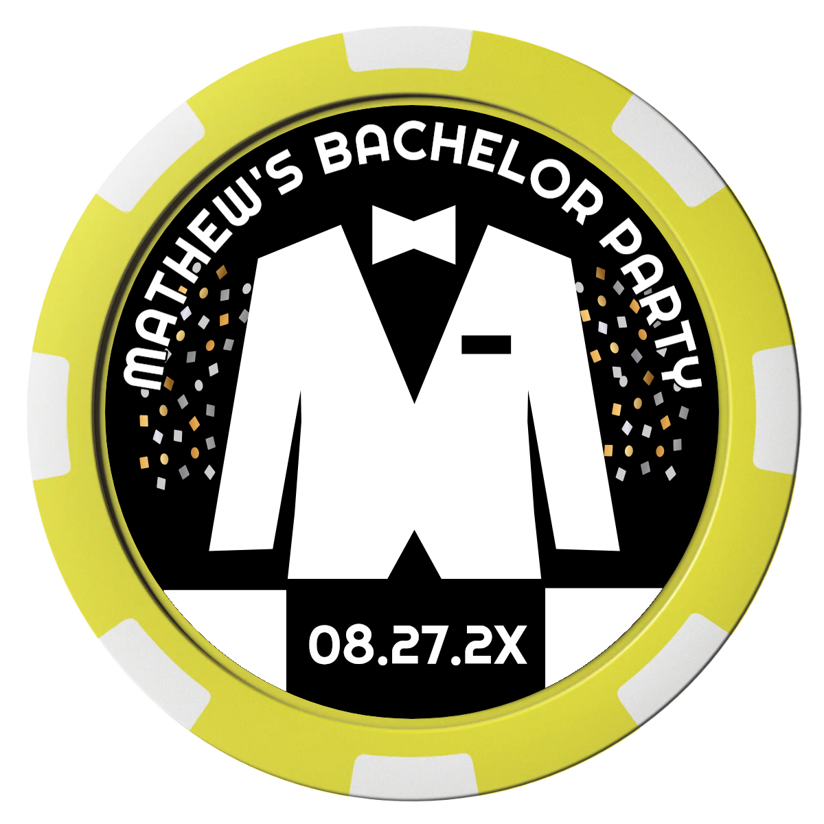 Bachelor No More Bowtie Composite Poker Chips - Yellow / 8 Stripe - Front