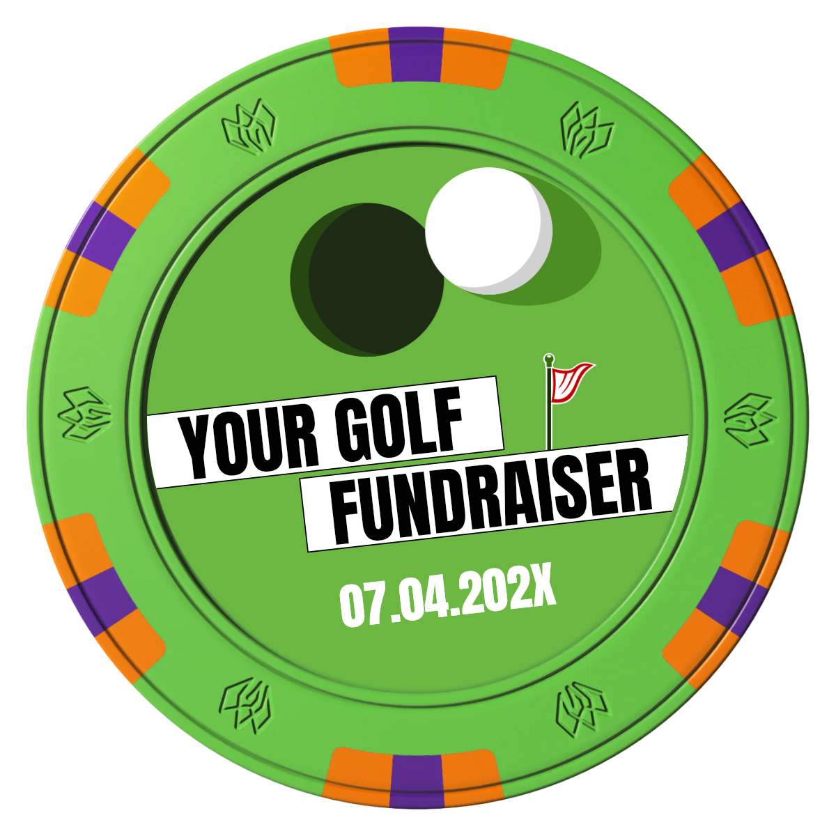 Putting Around Tournament Clay Poker Chips - Green / 6 Spot Gem / 43mm - Front