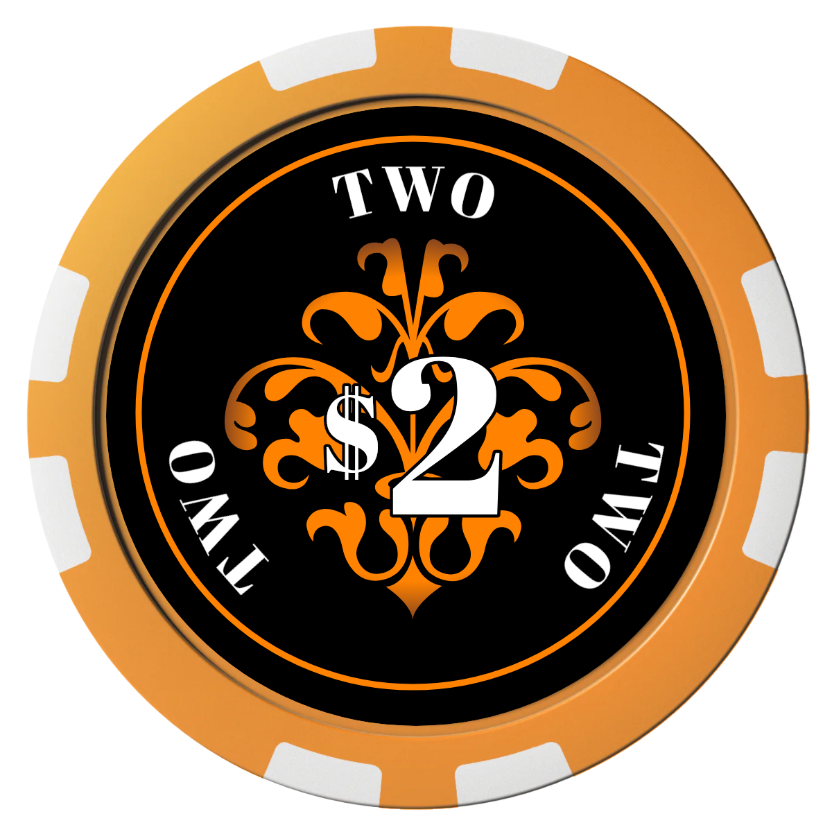 Gothic Revival Composite Poker Chips - Orange / 8 Stripe - Front