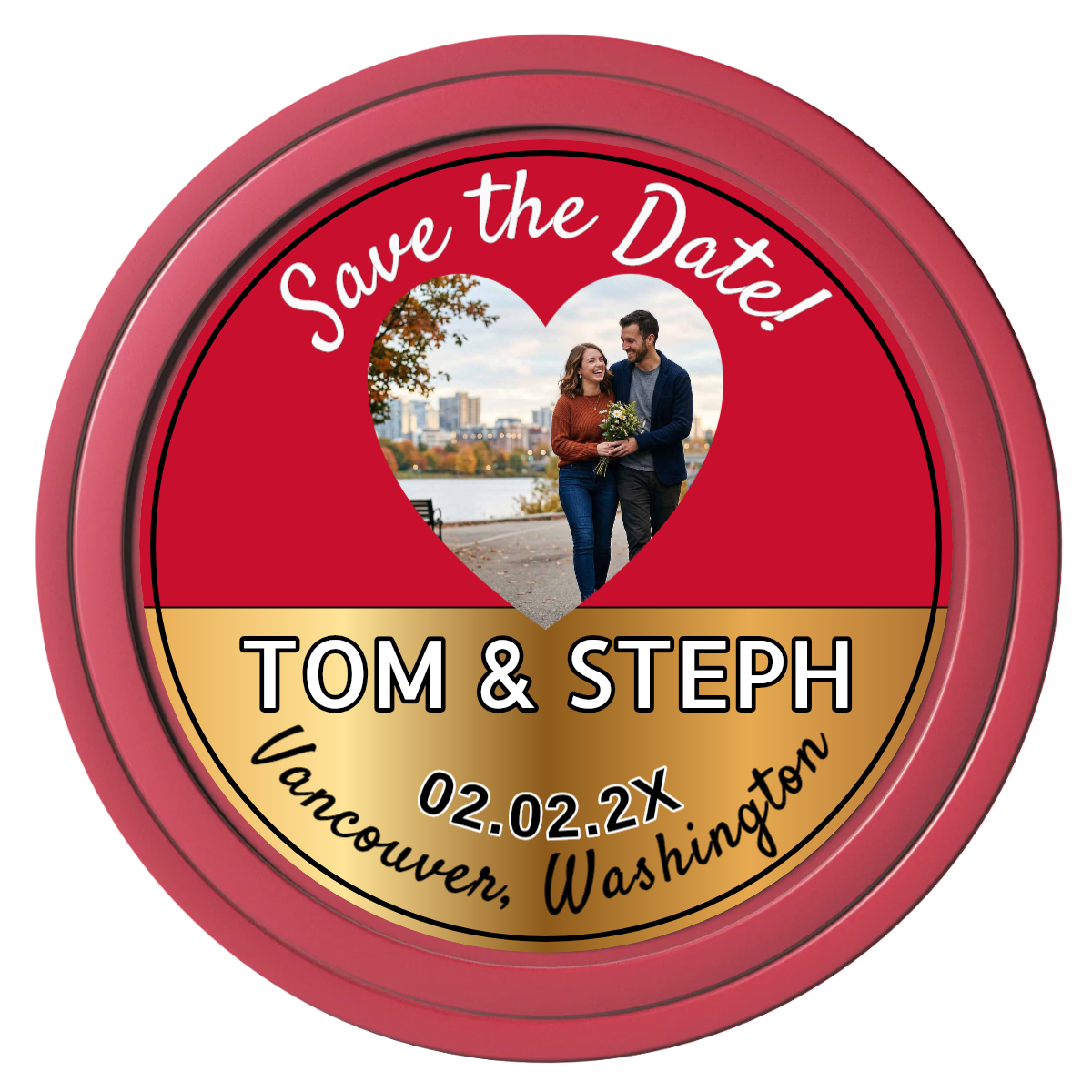 Save the Date Hearts Composite Poker Chips - Red / Solid - Front