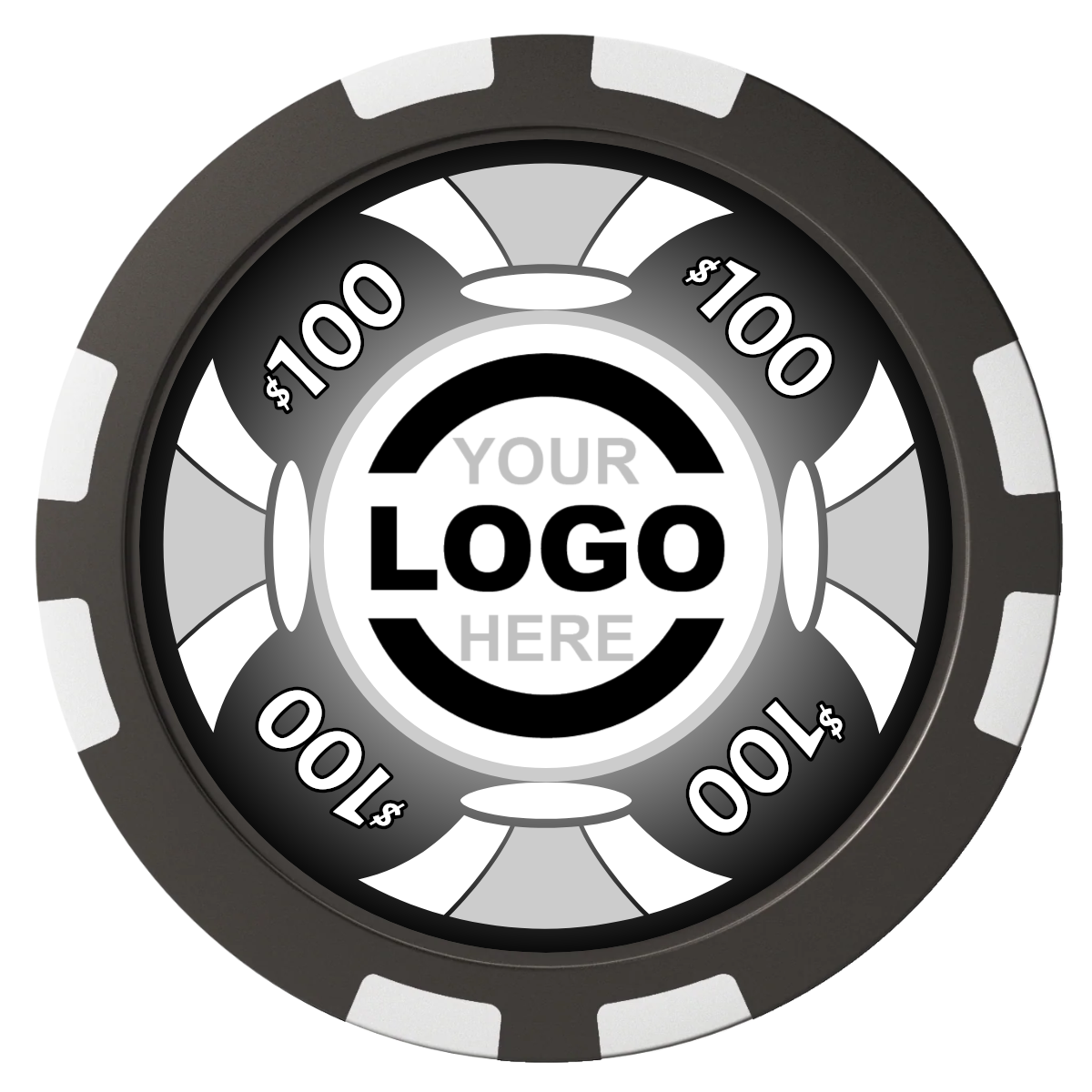 Alan Baker 4-2S A Composite Poker Chips - Black / 8 Stripe - Front