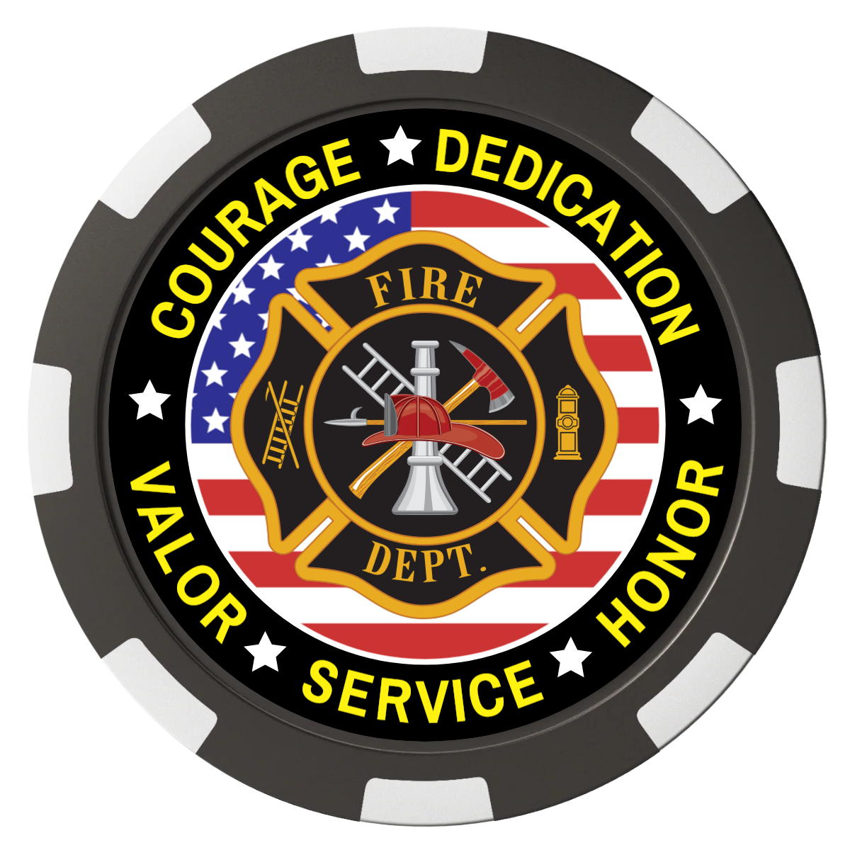 Firefighter Maltese Cross Magnetic Composite Poker Chips - Black / 8 Spot - Back