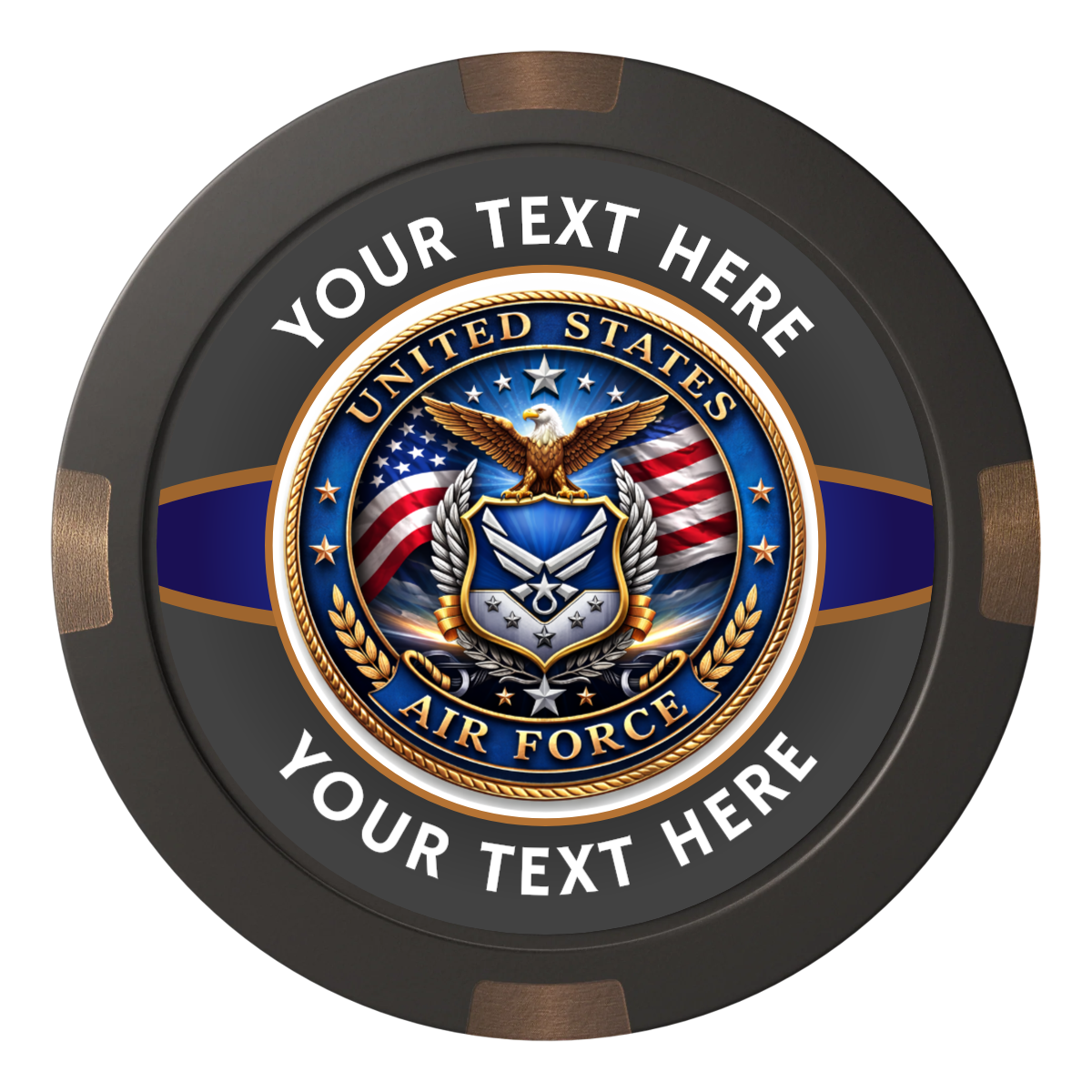 Air Force Composite & Metal Hybrid Poker Chips - Black - Front