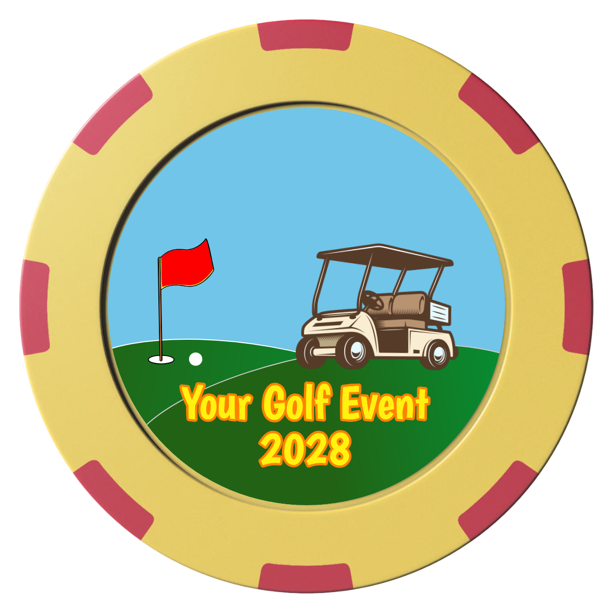 Going Golfing Today Clay Poker Chips - Yellow / 8 Spot (2 Tone) / 40mm - Front