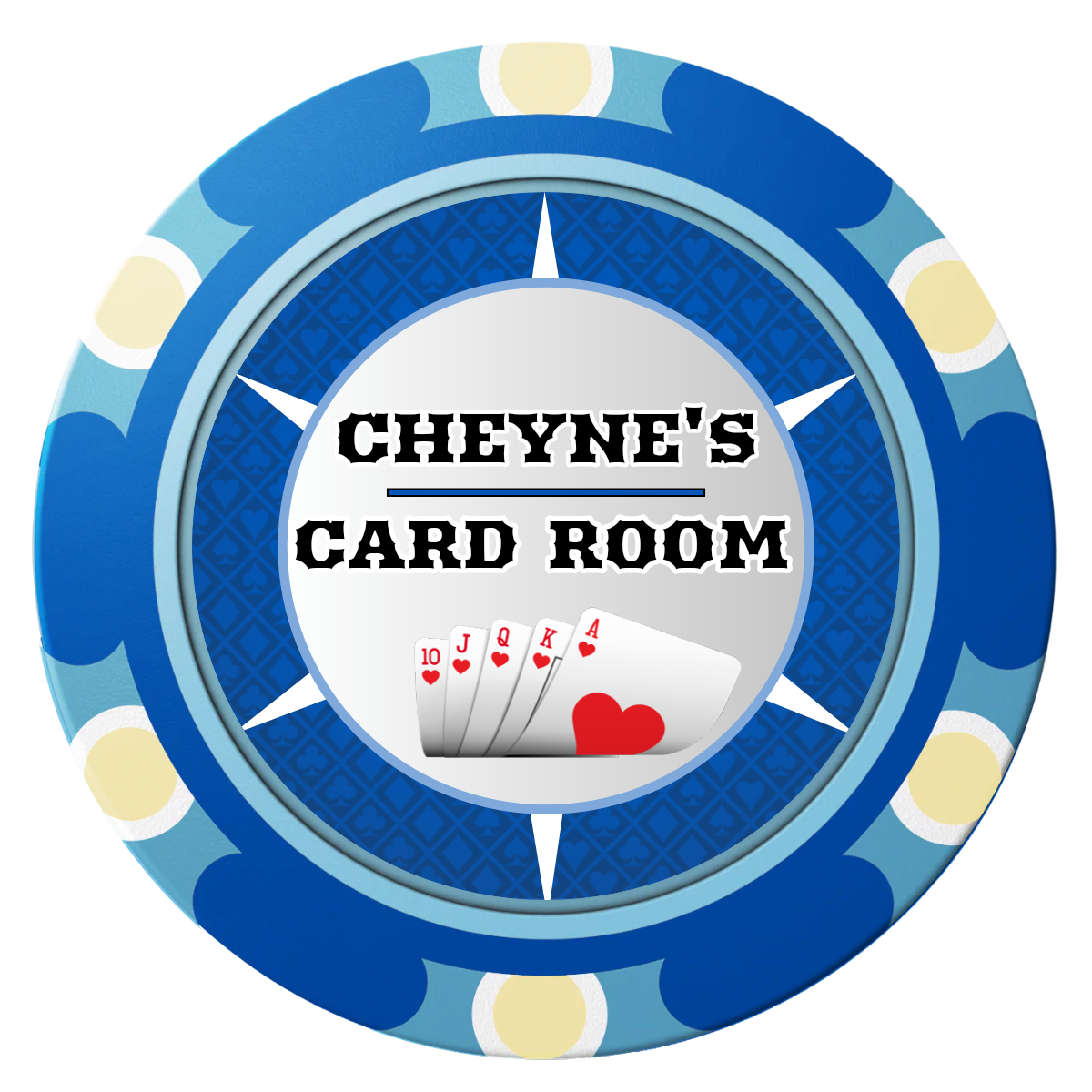 Cheyne's Card Room Clay Poker Chips - Blue / Monte Carlo / 40mm - Front