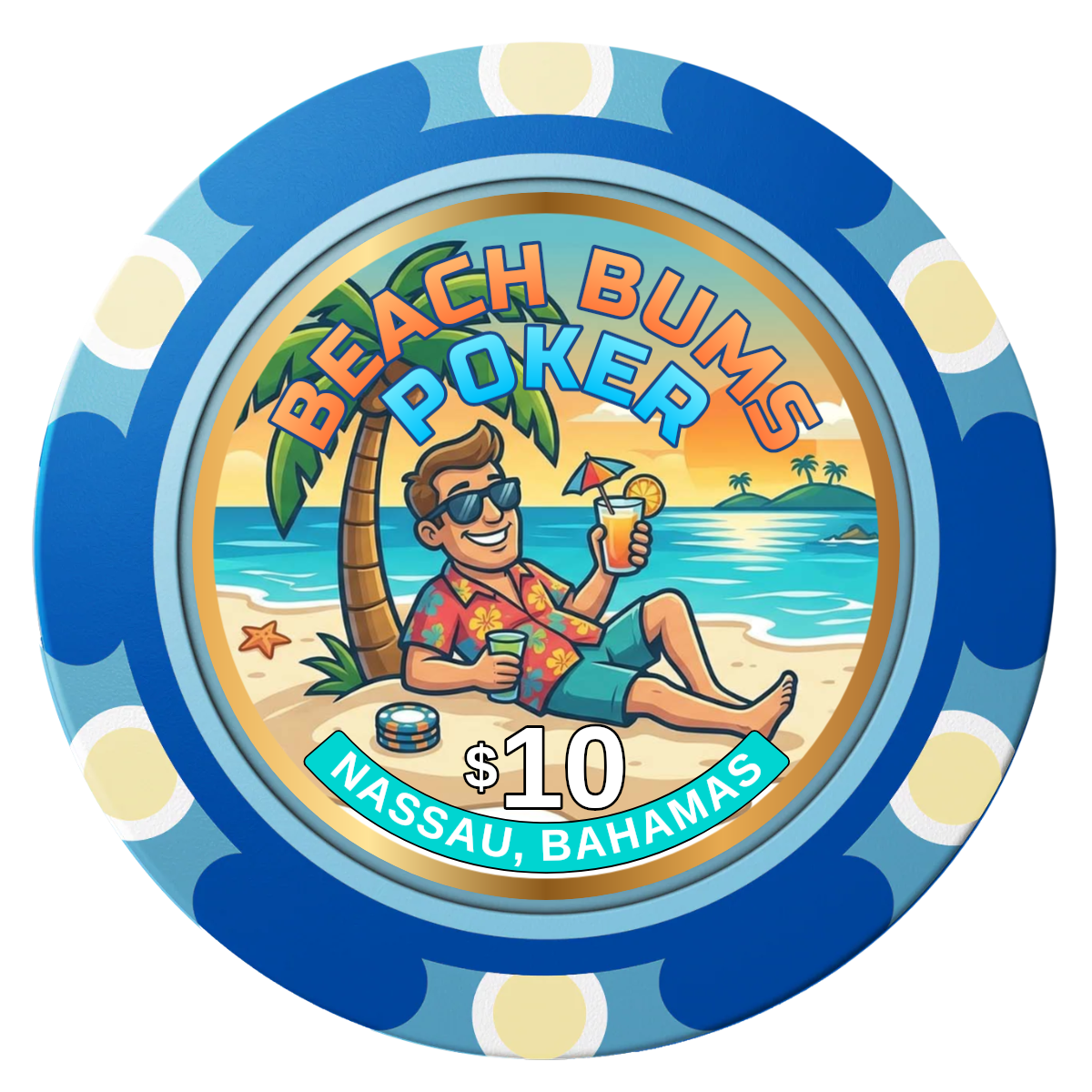 Sandy's Casino Clay Poker Chips - Blue / Monte Carlo / 40mm - Back