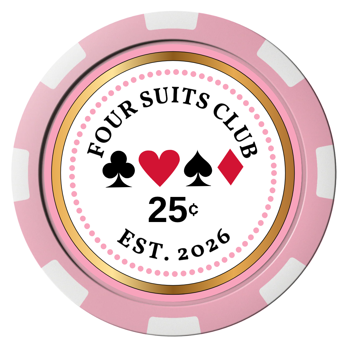 Fours Suits Club Composite Poker Chips - Pink / 8 Spot - Front