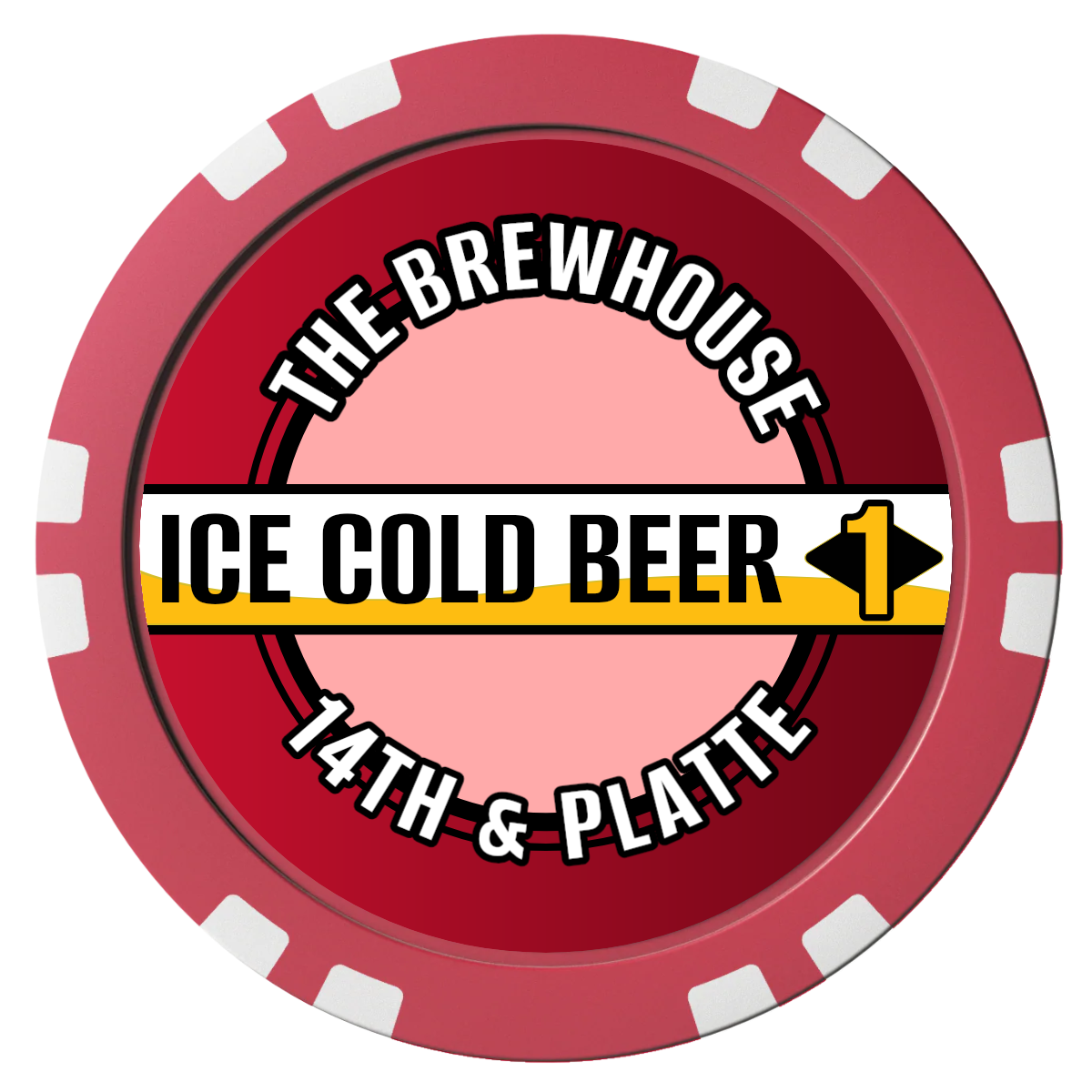 Ice Cold Beer Drink Token Composite Poker Chips - Red / Double Stripe - Front