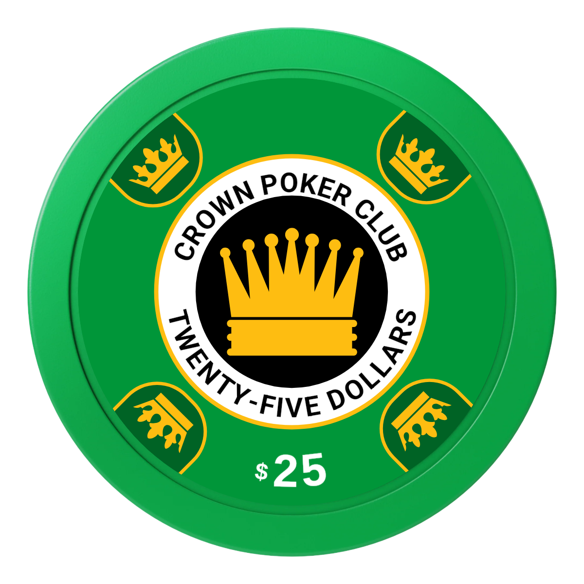 Crown Card Room 2" Oversized Poker Chips - Green - Front