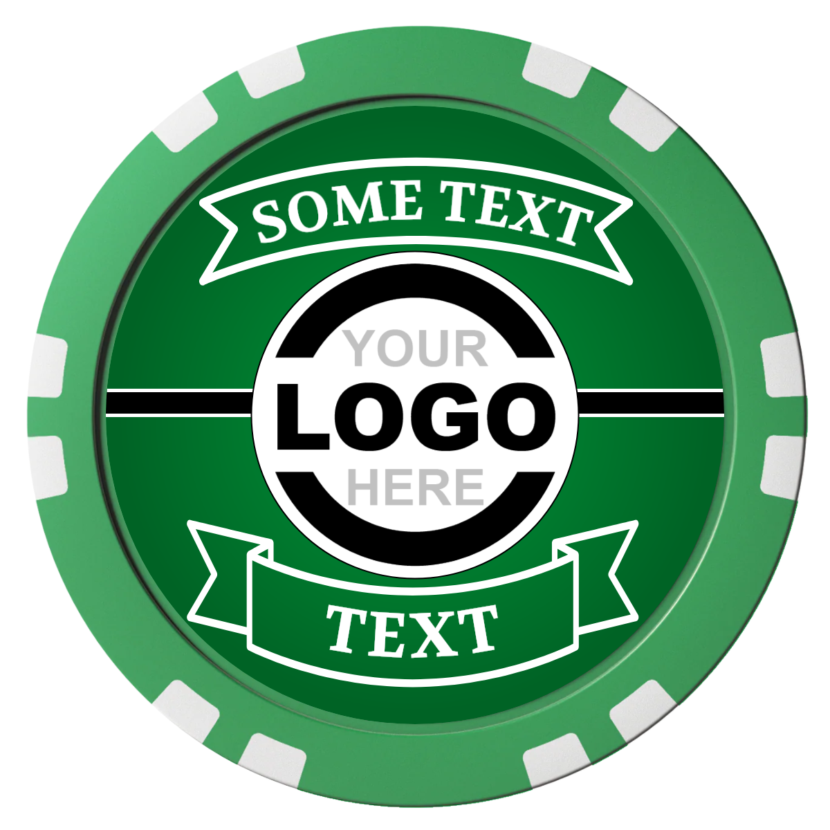 Double Banner Composite Poker Chips - Green / Double Stripe - Front