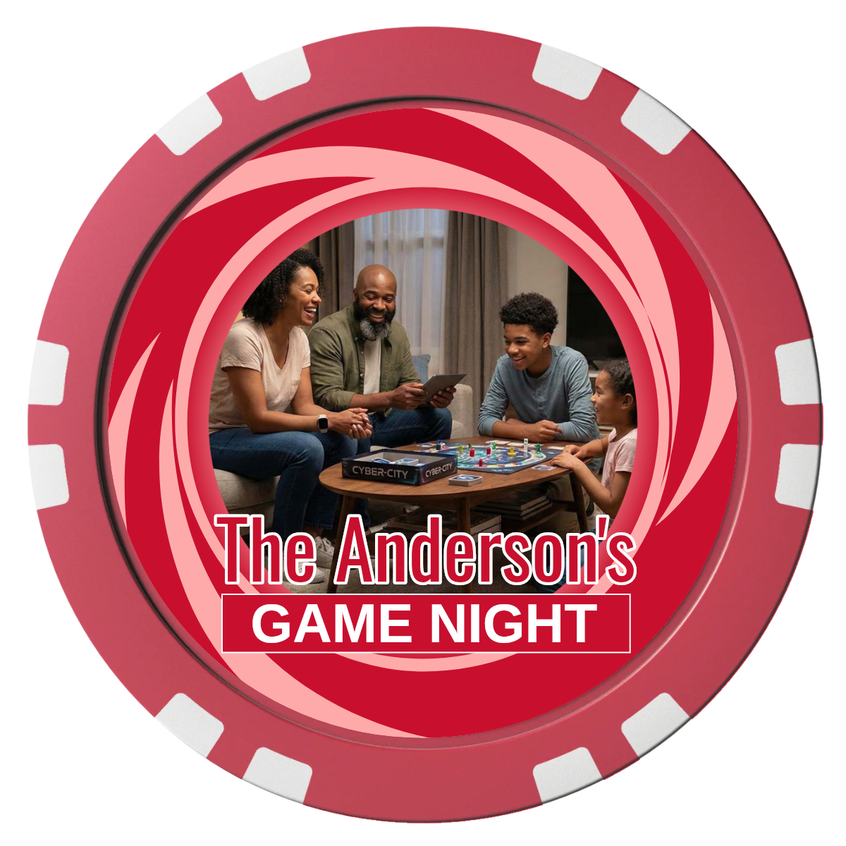 Anderson's Game Night Composite Poker Chips - Red / Double Stripe - Front