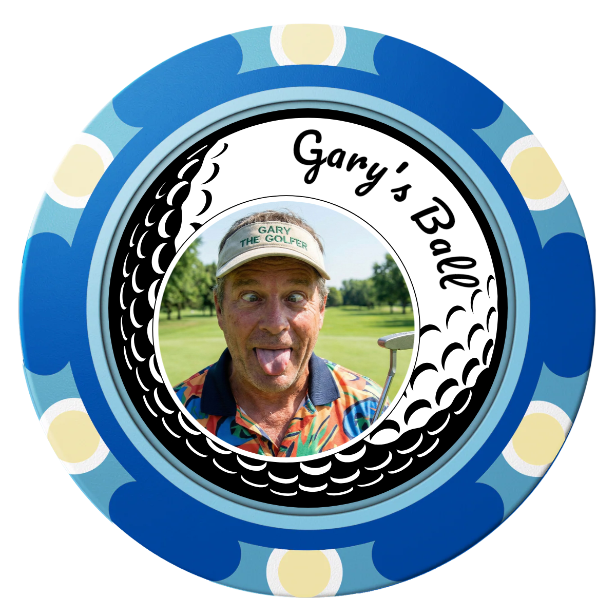 Gary's Ball Clay Poker Chips - Blue / Monte Carlo / 40mm - Front