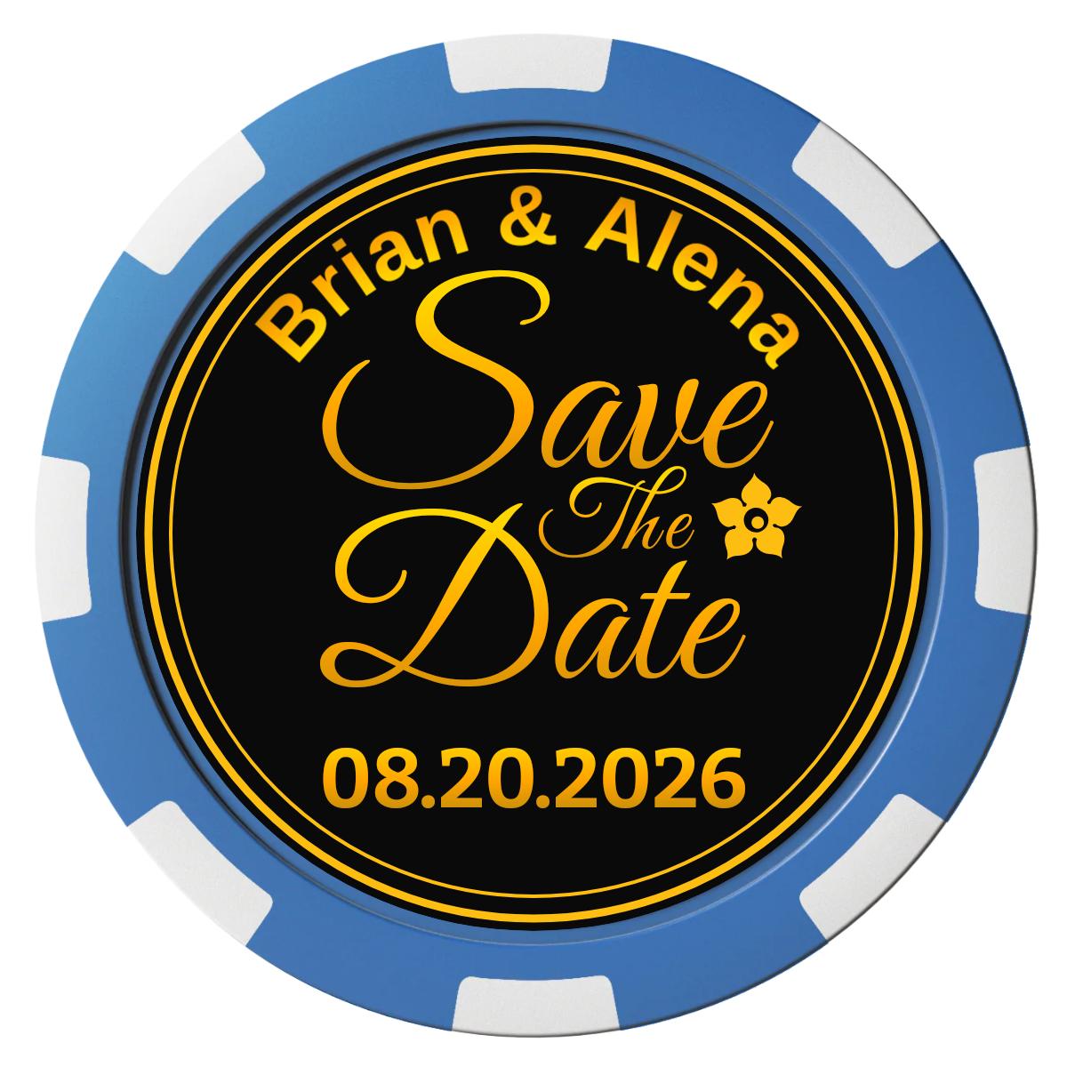 Save the Date Text Magnetic Composite Poker Chips - Blue / 8 Spot - Front