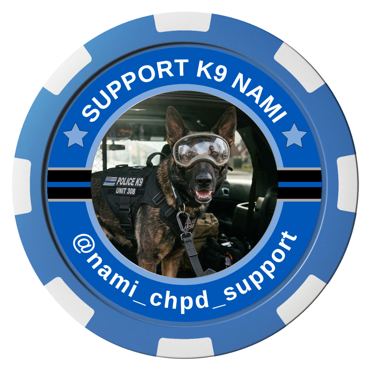 Police Department K9 #02 Composite Poker Chips - Blue / 8 Spot - Front