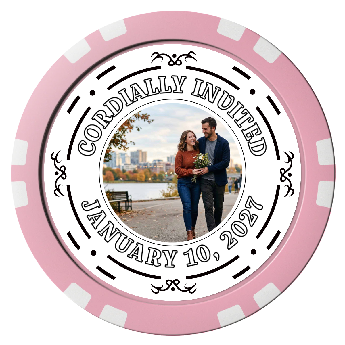 Save the Date Element Composite Poker Chips - Pink / Double Stripe - Front