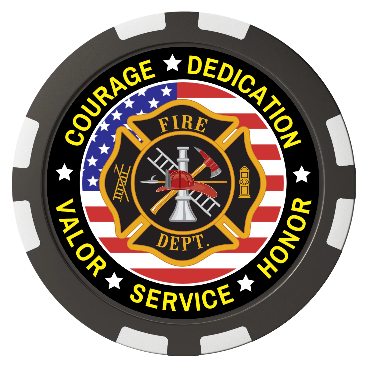 Firefighter Maltese Cross Composite Poker Chips - Black / 8 Stripe - Back