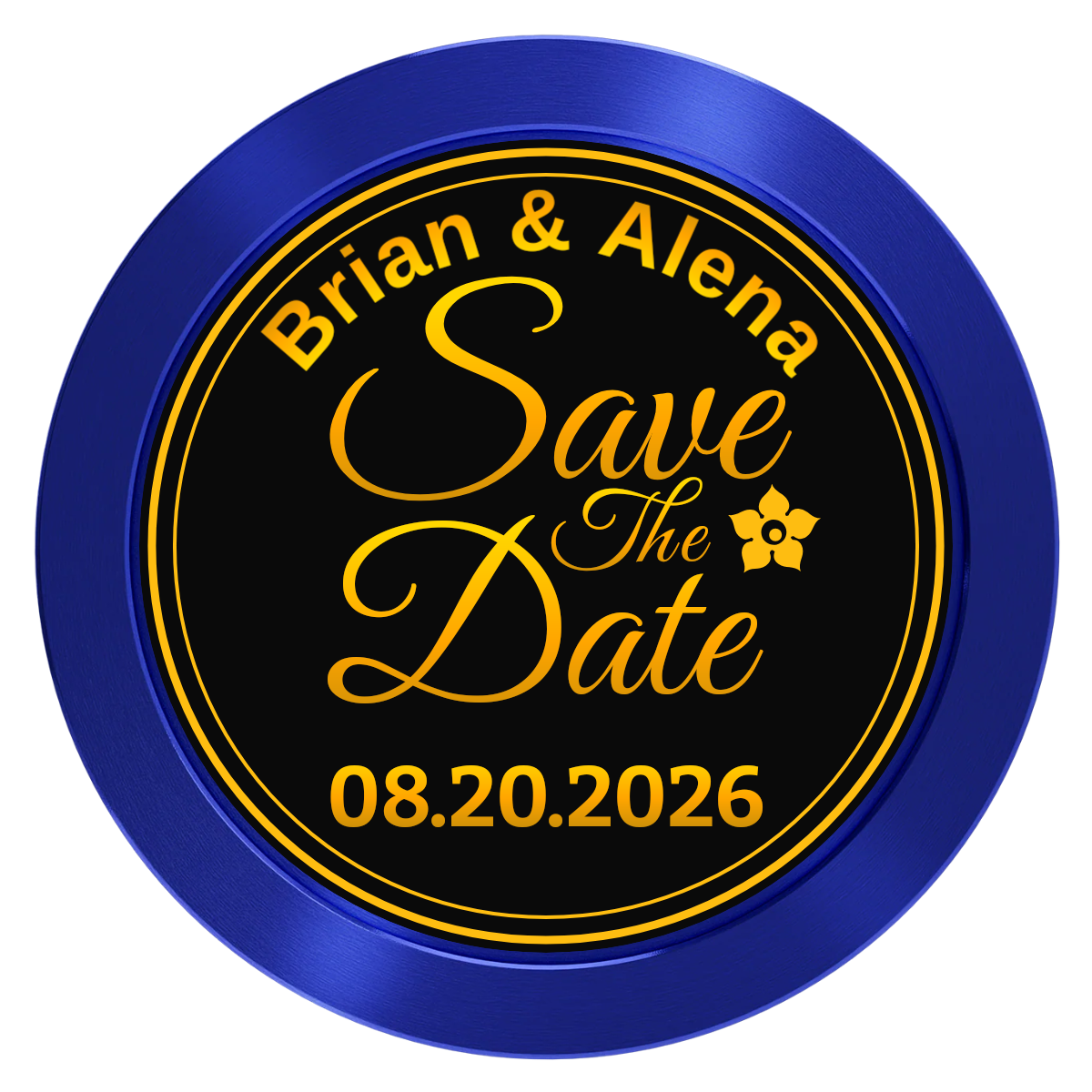 Save the Date Text Aluminum Poker Chips - Blue - Front