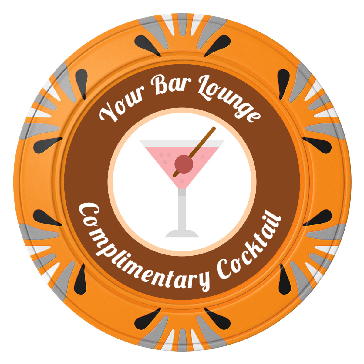 Fancy Drink Clay Poker Chips - Orange / Macau / 40mm - Front