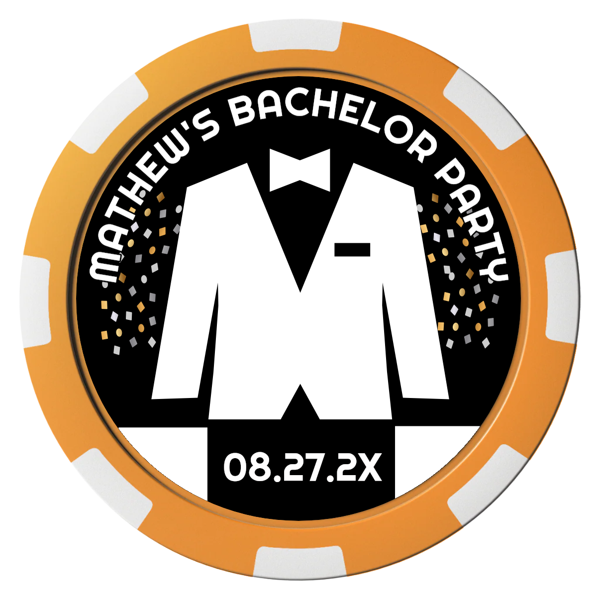 Bachelor No More Bowtie Composite Poker Chips - Orange / 8 Spot - Front