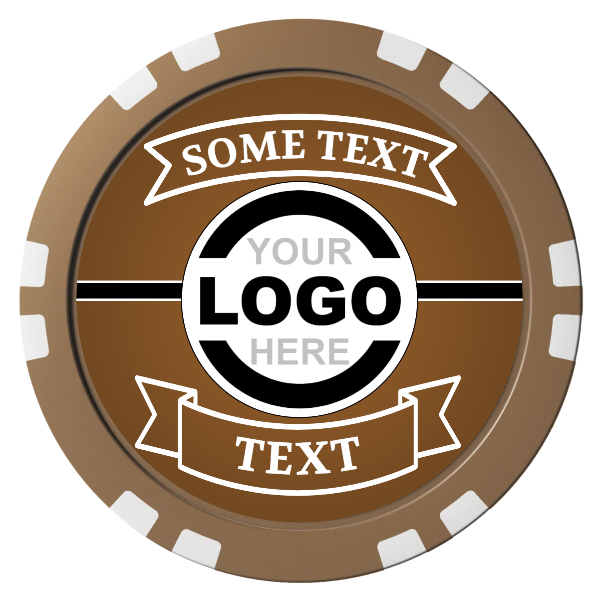 Double Banner Composite Poker Chips - Brown / Double Stripe - Front