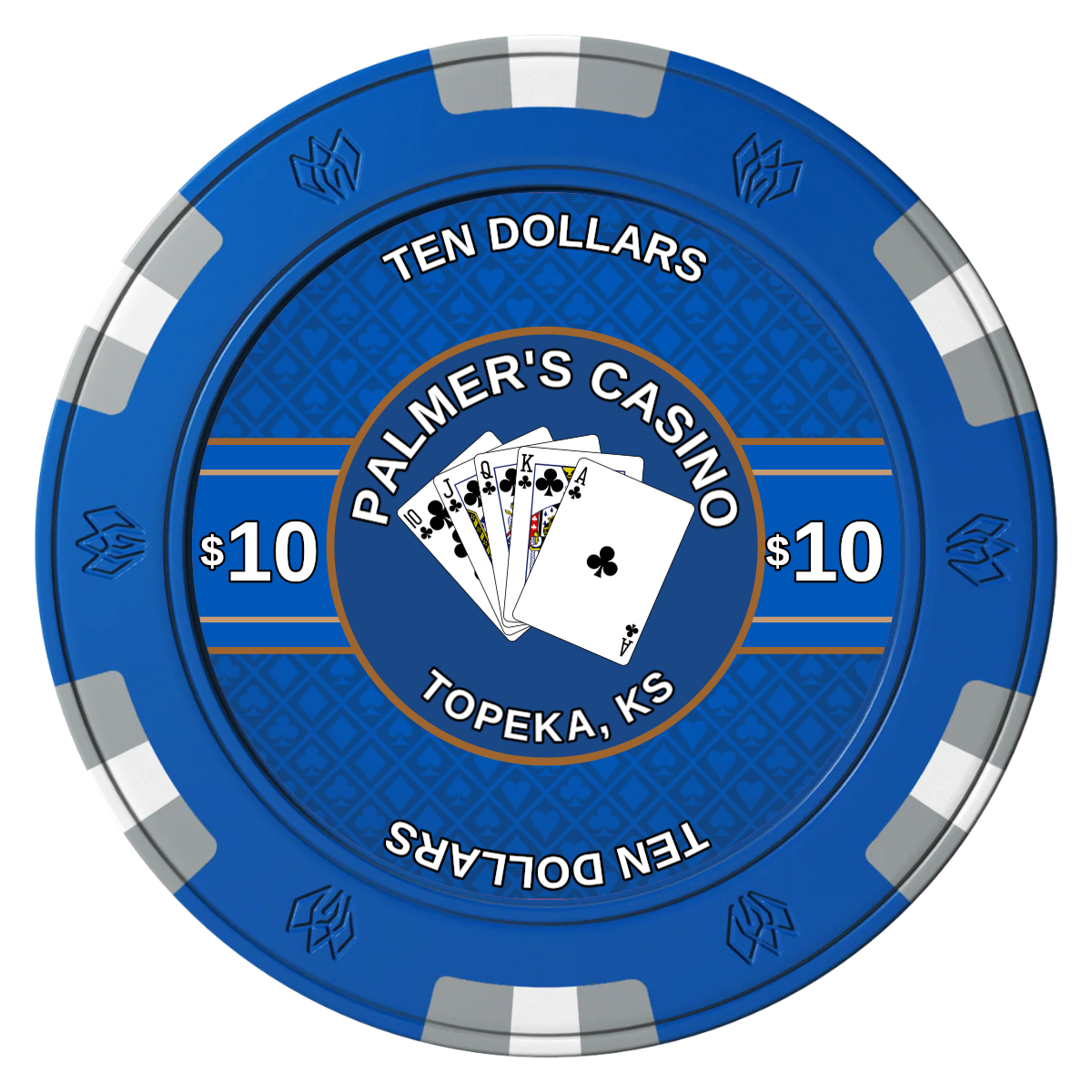 Palmer's Casino Clay Poker Chips - Blue / 6 Spot Gem / 40mm - Front