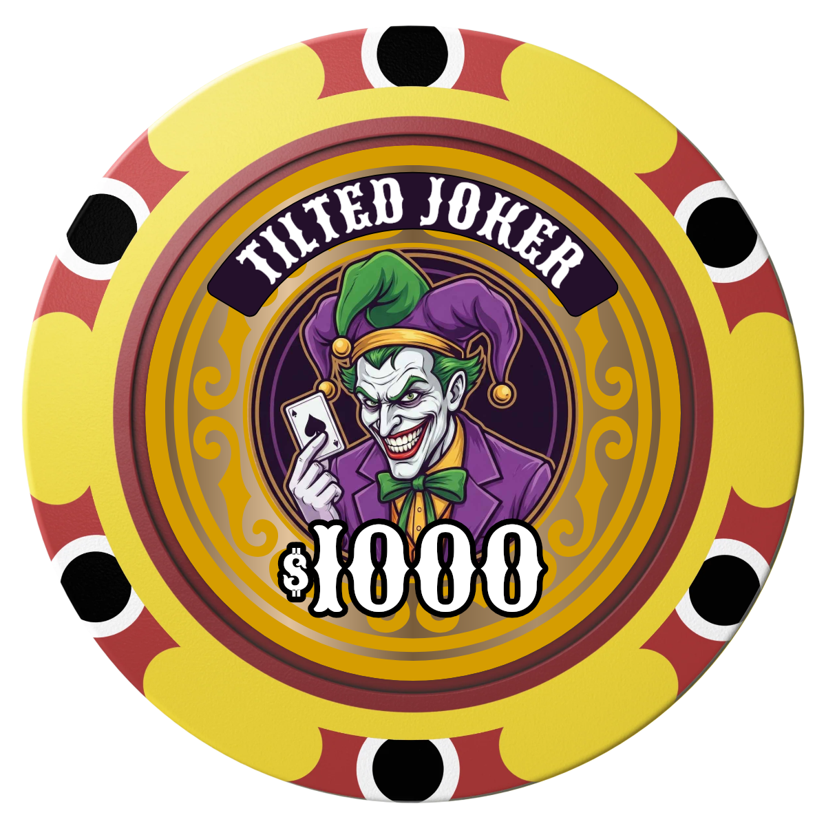 Tilted Joker Clay Poker Chips - Yellow / Monte Carlo / 40mm - Front