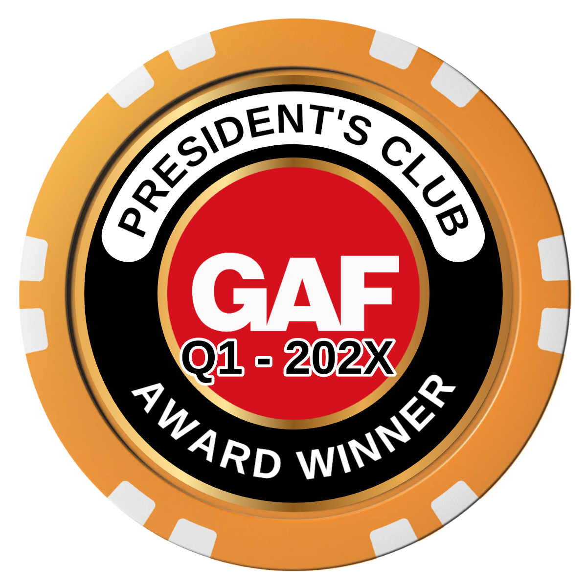 President's Club Composite Poker Chips - Orange / Double Stripe - Front