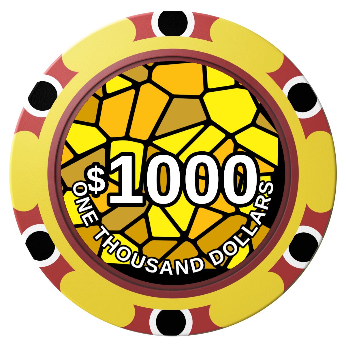 Stained Glass Clay Poker Chips - Yellow / Monte Carlo / 40mm - Front