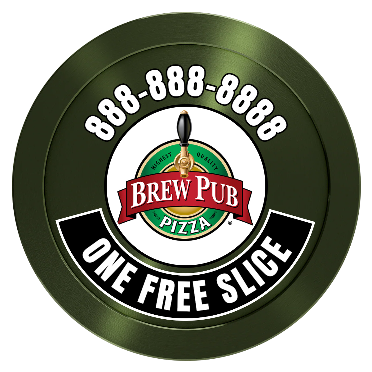 Brew Pub or Pizzeria with Logo Aluminum Poker Chips - Green - Front