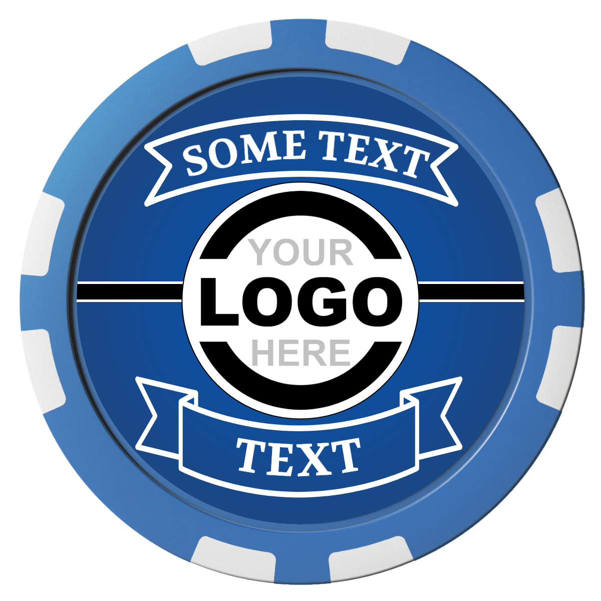 Double Banner Composite Poker Chips - Blue / 8 Stripe - Front