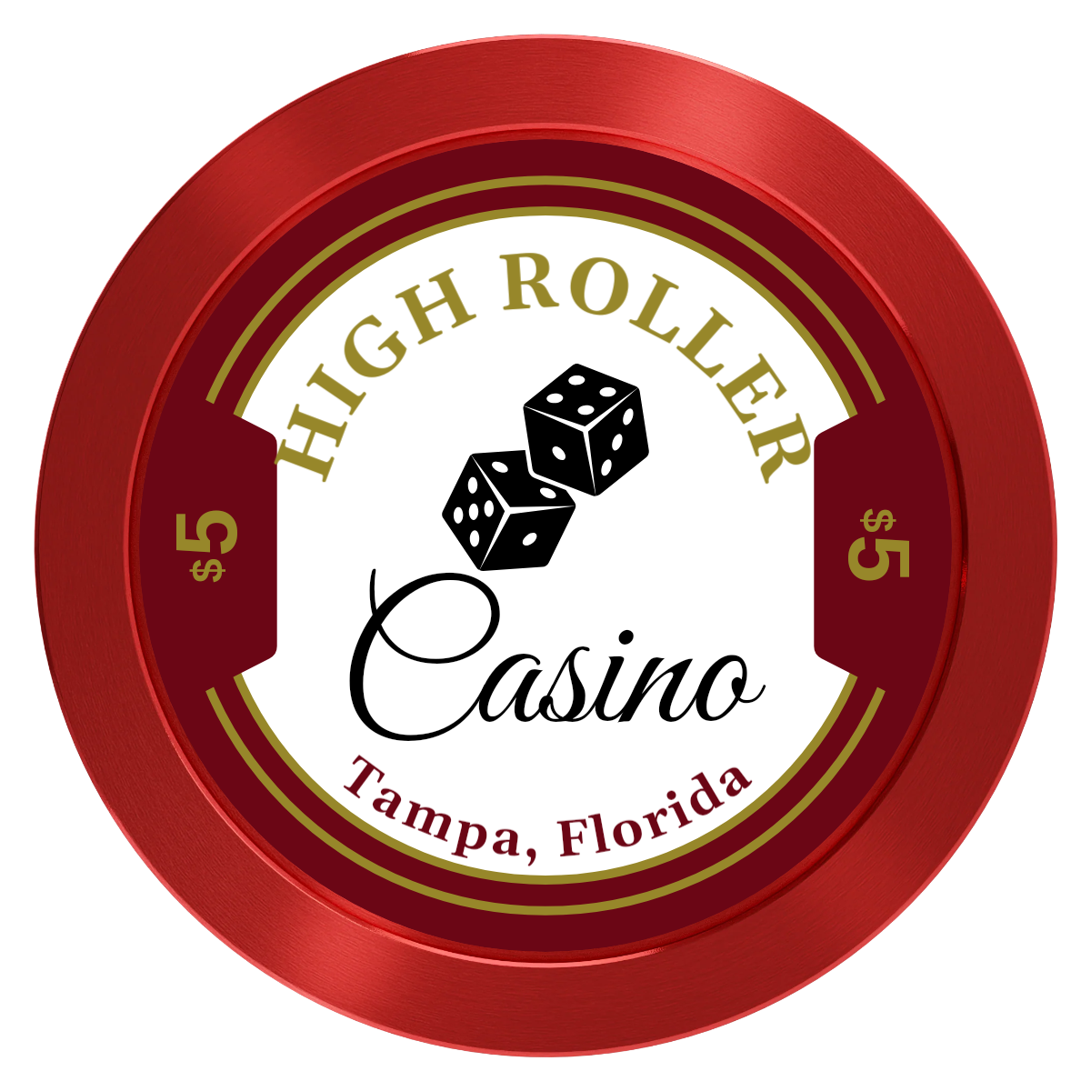 High Roller Casino Aluminum Poker Chips - Red - Front