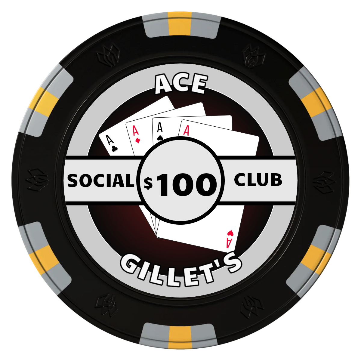 Ace Gillet's Clay Poker Chips - Black / 6 Spot Gem / 43mm - Front
