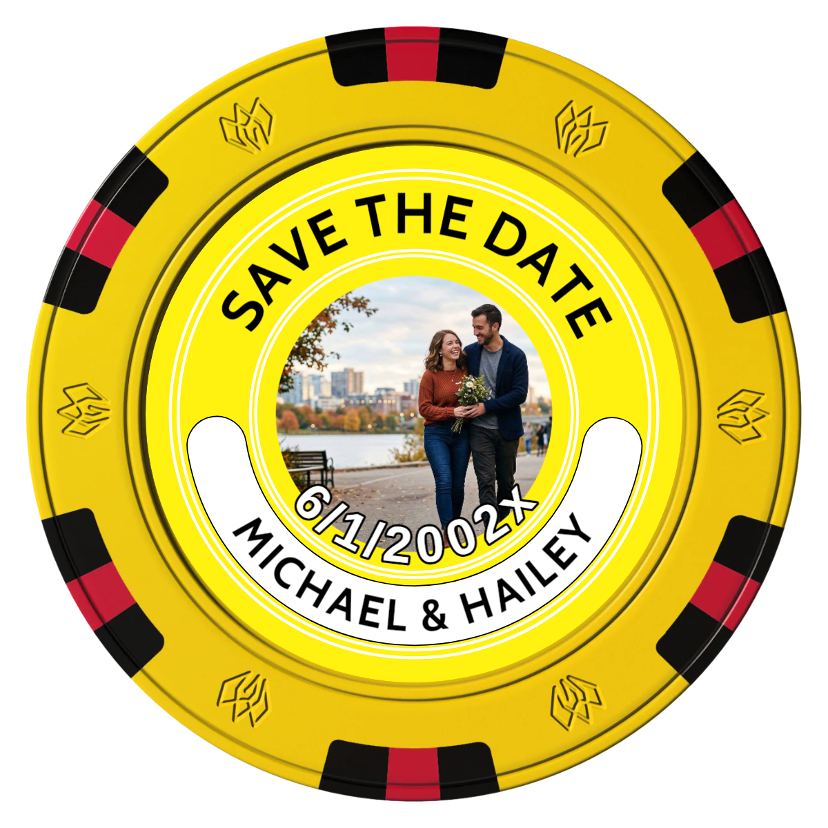Save the Date Photo QR Code Clay Poker Chips - Yellow / 6 Spot Gem / 40mm - Front
