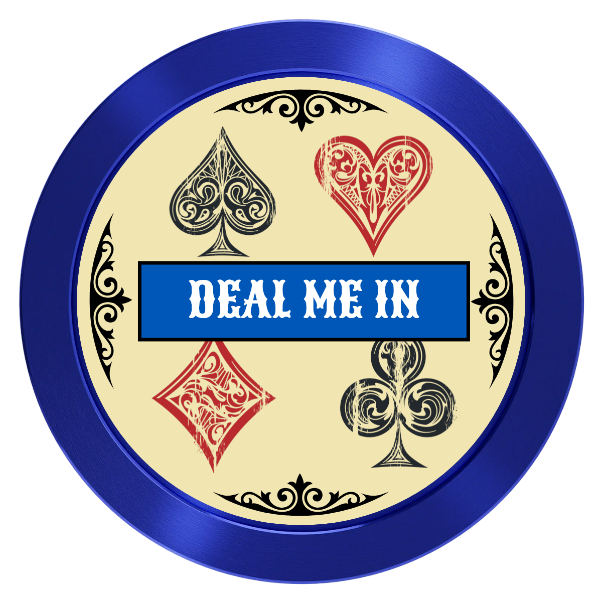 Vintage Four Suits Aluminum Poker Card Guards - Blue - Front