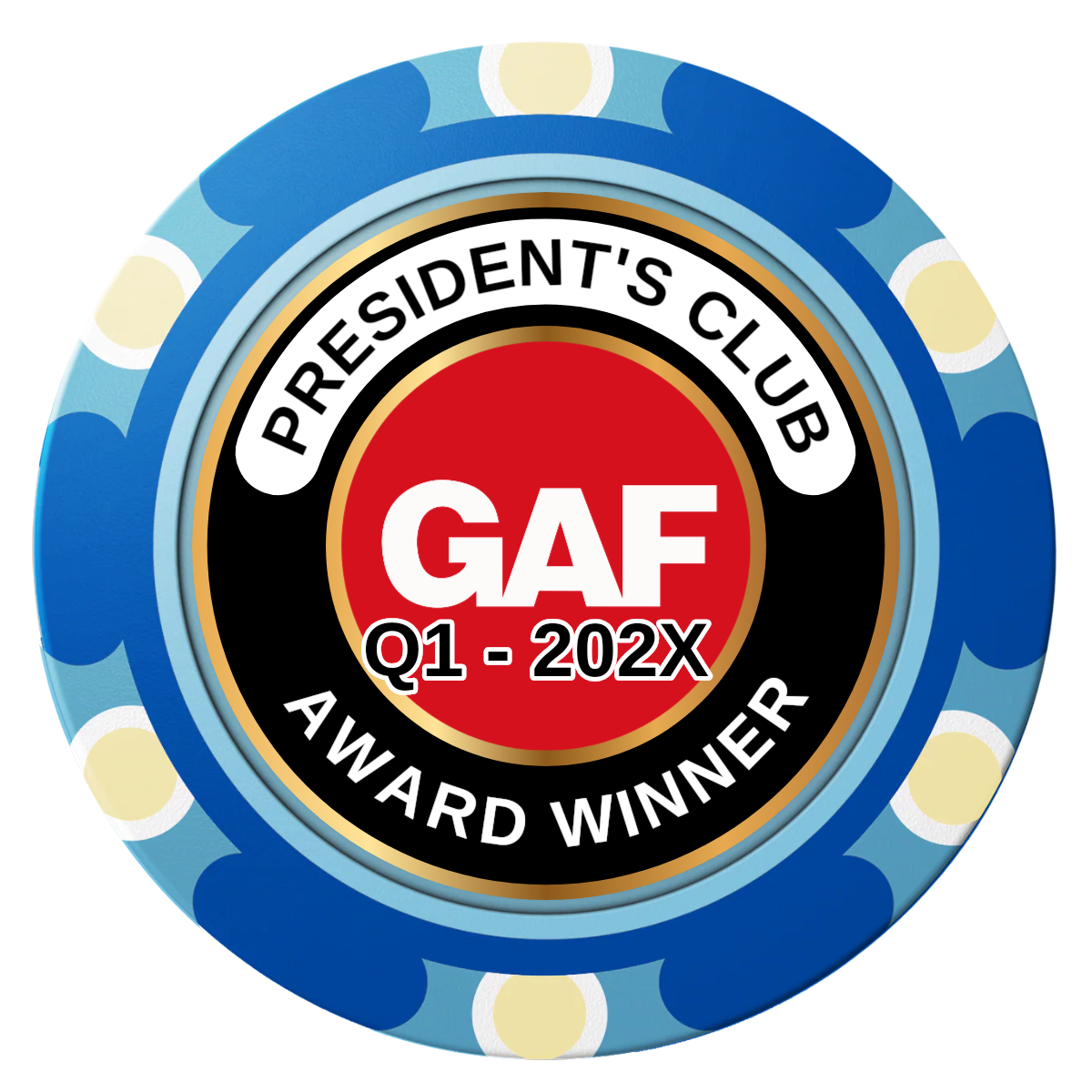 President's Club Clay Poker Chips - Blue / Monte Carlo / 40mm - Front