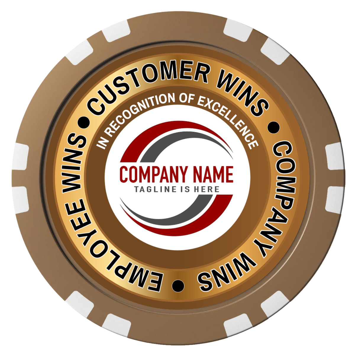 Gold Standard Composite Poker Chips - Brown / Double Stripe - Front