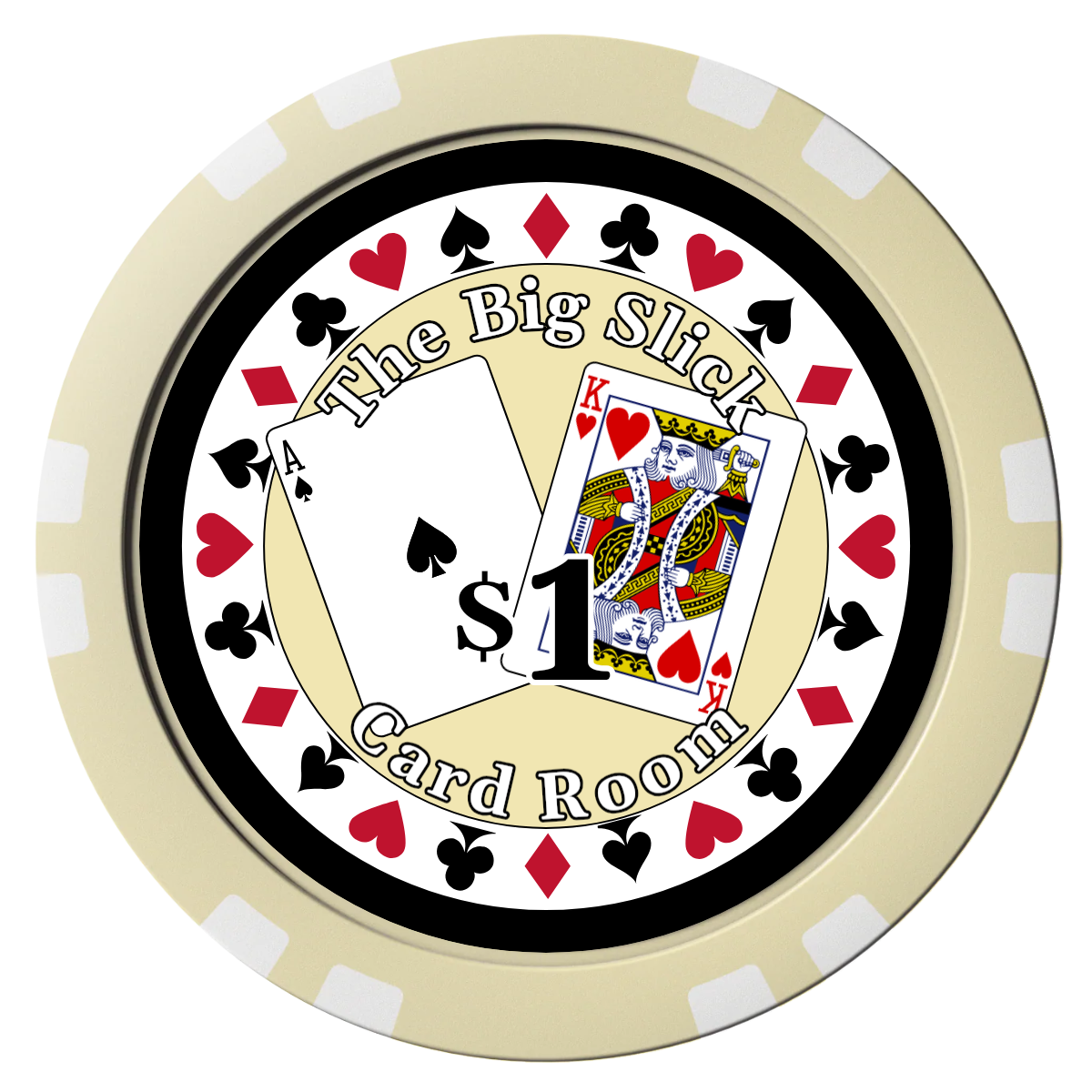 AK Big Slick Composite Poker Chips - Ivory / Double Stripe - Front