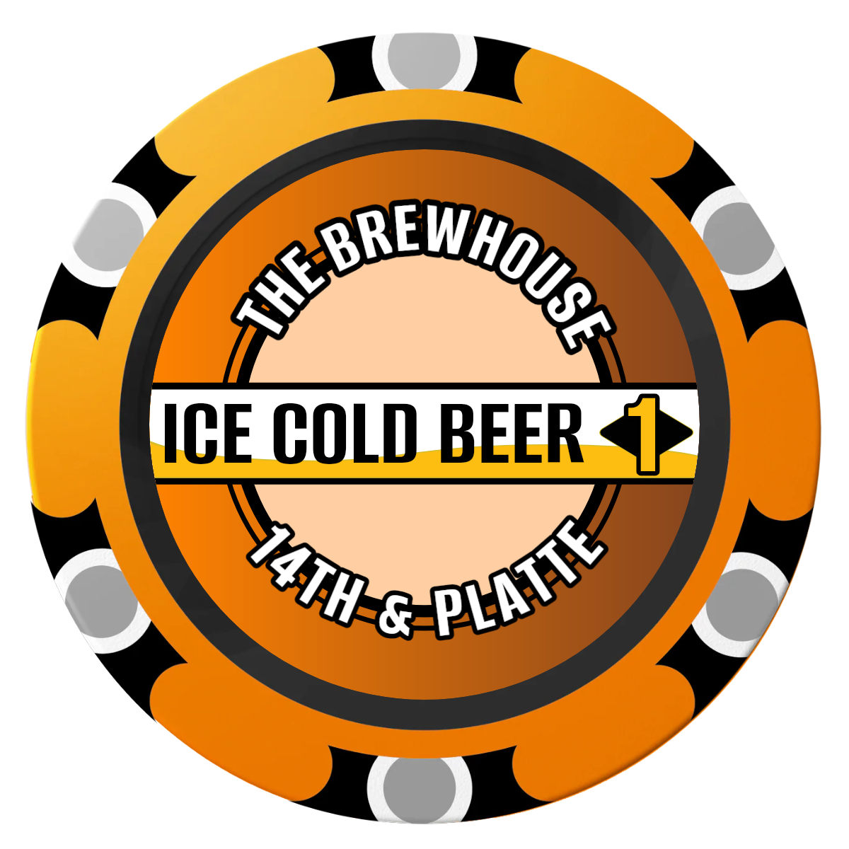 Ice Cold Beer Drink Token Clay Poker Chips - Orange / Monte Carlo / 40mm - Front