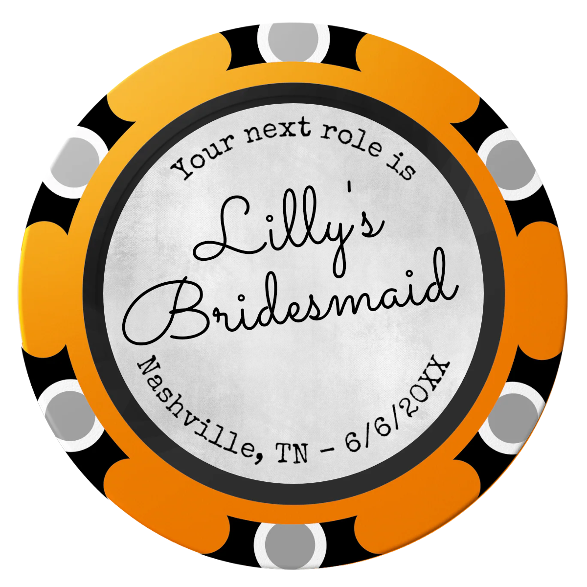 Be My Bridesmaid Simple Clay Poker Chips - Orange / Monte Carlo / 40mm - Front